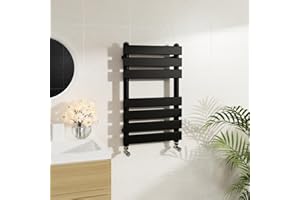 Warmehaus Minimalist Bathroom Flat Panel Heated Towel Rail Radiator Rad Black 650x400mm - Modern Central Heating Space Saving Radiators - Perfect for Bathrooms