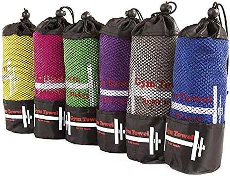 Grey Gym Towel - Ultra Absorbent Sports Microfiber Towels - Fast Drying Microfibre Towels ideal for the Gym, Fitness, Swimming, Sports, Travel, Camping, Hiking, Yoga, Pilates, Backpacking - Small, Lightweight and Compact - Choice of stunning colours with pouch for keys and phones while training.