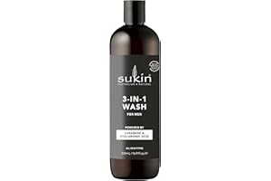 Sukin - Men's 3 in 1 Wash - Hydrates Face, Hair and Body - Infused with Ceramides, Hyaluronic Acid and More - Natural Hair, Face and Body Wash - 500ml