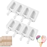 Stampi per ghiaccioli in Silicone, 2 Set, per Gelato con 100 Bastoncini di legno, Formine, riutilizzabile, per Stecco al Cioc