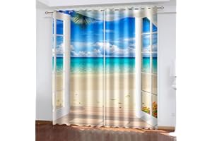 XUEXUE SHOPPING STORE Vorhänge Blickdicht Mit Ösen - 2 Stücke Thermogardine Schlafzimmer Wohnzimmer Kinderzimmer 3D Weißer Balkon Mit Meerblick Druck Modern Vorhang Wärmeisolierend Schallschutz 160X210cm (HxB)