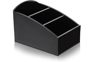 Operitacx Tea Bag Organiser with 3 Compartments Acrylic Storage Box for Tea Bags Sugar Sachets Coffee Condiment Holder Desktop Bar Organizer 4.9X3.3 Inch Black