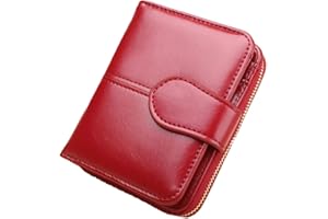 Eco Memos 7PCS Small Women Wallet Leather Bifold Purse with ID Window RFID Blocking Genuine Leather Clutch Wallet (Wine Red)