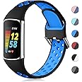 CeMiKa Sport Silicone Strap Compatible with Fitbit Charge 5 Strap/Fitbit Charge 6 Strap, Waterproof Soft Adjustable Breathable Sport Bands for Charge 5 Strap/Charge 6 Strap, Small Large