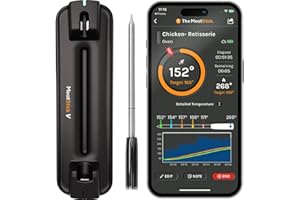 THE MEATSTICK MeatStick V: Smart Bluetooth Wireless Meat Thermometer Digital, 1200 F Heat Resistance, Unlimited Range, 0,4 F accuracy, BBQ, Oven, Grill, Smoker, Air Fryer, Deep Fryer, Cooking Log Tracking in App