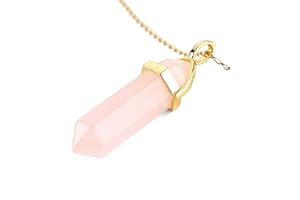 LAVISA Obelisk Edelsteinkette Gold, Anhänger, echte Kristall kette, Halskette, Rosenquarz, Amethyst, Naturstein - 55 + 5 cm