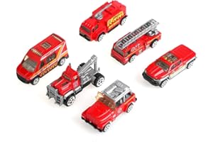 ZERODIS 6 Pcs/Ensemble De Jouets Voiture en Alliage et Plastique, 1: 64 Échelle Camion de Pompier Jouet Mini Modèle De Véhicule pour Enfants Garçons Filles Cadeau (6 Pcs/Ensemble)