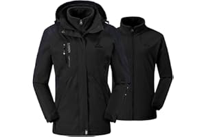 donhobo Womens 3 In 1 Jackets Fleece Ski Jacket Softshell Winter Waterproof Full Zip Windproof Coat Zip Pockets