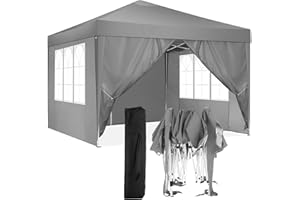 TOOLUCK Pavillon 3x3m Faltpavillon Pop up Pavillon Wasserdicht Stabil Faltbar Gartenpavillon Partyzelt UV-Schutz mit 4 Seitenteilen,Grau