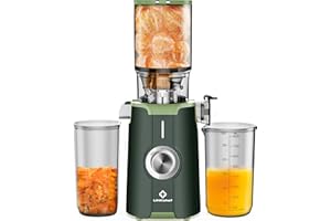 Limpieza Rápida Licuadora Prensado en Frio, Sin Preparación 115mm Slow Juicer, LINKChef Extractor de Jugos Verduras y Frutas Enteras de Prensado en Frio, Fácil de Limpiar, 1.2L, 200w, Verde Oscuro