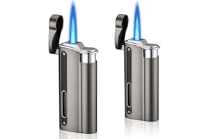 VAILEAL 2 mini mecheros recargables: encendedor recargable, encendedor de gas butano de doble llama recargable y ajustable, gran regalo para hombres y mujeres, sin gas (negro)