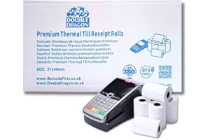 Double Dragon, Rollos de Papel Térmico Premium 57 x 40 mm para Terminales de Tarjetas PDQ, POS, EPOS [Paquete de 10] (El embalaje puede variar)