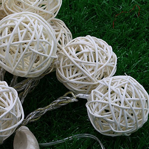 Weihnachtsbeleuchtung 20 Rattan Ball Lichterkette String Lights Batteriebetrieben für Hochzeit, Geburtstag Party, Weihnachtsdeko, 2,2 m, Warm Weiß - 3
