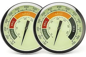 WEMEIKIT 3 1/8” Large Upgraded BBQ Thermometer Gauge 2 Pcs for Oklahoma Joe’s Smoker Grill & Most Charcoal Pellet Wood Pit Smoker Grills, 1/2 NPT Male Thread Temperature Gauge Replacement, Luminous Thermostat