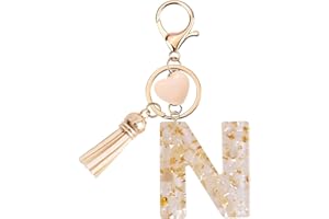 Vorysum Llavero para niña - Colgante en forma de corazón - Llavero con letra inicial llavero de niña - Regalo para mujer llavero de mujer con borla dorada