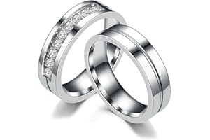 Bishilin Verlobungsringe Paar Ringe Set, Paar Ringe Edelstahl 6MM Hochglanzpoliert mit Zirkonia Partner Ringe Personalisiert für Sie und Ihn Gr.49-67