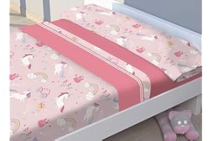 ENCA Valentina Home Juego de sábanas Verano, microfibras 3 Piezas Infantil, Dibujos Tacto Extra Suave. (Talla: Cama 90). (Unicornios/Fucsia)