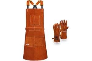 QeeLink delantal de soldador de cuero, delantal de cuero con 6 bolsillos para herramientas, mandil de carpintero resistente para hombres y mujeres, resistente al calor