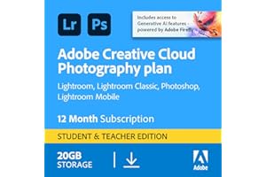 Adobe Creative Cloud 20GB:Photoshop&Lightroom|Student/Teacher|1 Year|PC/Mac|Digital Download