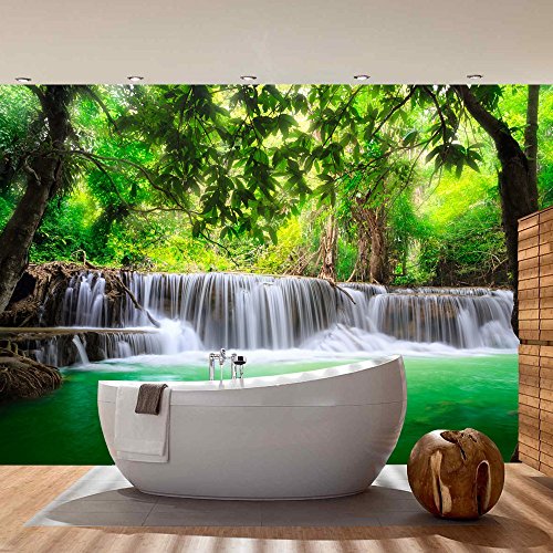 Vlies Fototapete PREMIUM PLUS Wand Foto Tapete Wand Bild Vliestapete – DEEP FOREST WATERFALLS – Wasserfall Bäume Wald Thailand See Wasser Meer – no. 067, Größe:300x210cm Vlies - 7