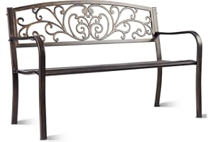 ‎COSTWAY COSTWAY Gartenbank Metall, Sitzbank aus Gusseisen für 2-3 Sitzer, Parkbank mit Rückenlehne & Armlehne, Metallbank, Eisenbank für Garten, Terrasse, Balkon, 126 x 60 x 85 cm