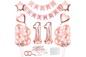 Bluelves 11th Birthday Girl, 11th Birthday Girl Rose Gold, Balloon 11th Birthday Girl, Birthday Decoration 11 Happy Birthday Banner, Confetti 11th Birthday, Birthday Decoration Rose Gold