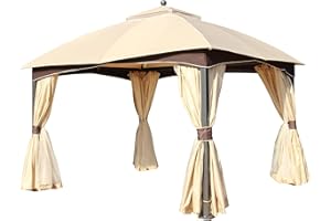 Outsunny Pavillon Gartenpavillon 3 x 4 m Gartenzelt Festzelt Partyzelt mit 4 x Seitenwände Moskitonetz atmungsaktivem Doppeldach Metall Polyester Khaki+Braun