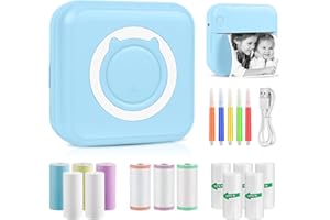 GuKKK Mini Printer, Mobile Photo Printer, Portable Mini Photo Printer, Wireless Photo Printer, Thermal Printer, Smartphone Bluetooth Printer, for Learning Aid, Learning Notes, Journal with 13 Rolls of