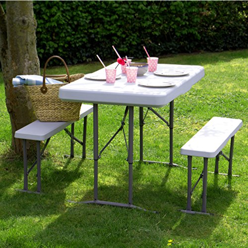Vanage Bierzeltgarnitur klappbar in weiß – Gartenmöbel-Set inkl. 2 Bierbänke & Biertisch – Maße der Festzeltgarnitur: 113 x 68 x 72 cm – Biertischgarnitur geeignet für Veranstaltungen, Feiern, Camping, Garten, Terrasse und Balkon - 6