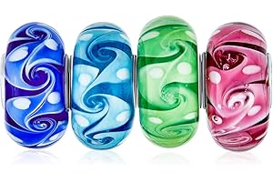 BLING JEWELRY Romantique Verre de Murano Multi Couleur Mix Bundle Set Spacer Perle Charme Océan Vague Tourbillon Translucide Nuances Vintage Floral Fleur Perle Charme Pour Les Femmes Adolescent argent sterling 925