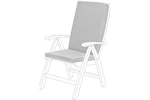 Gardenista Cuscino per sedia a Schienale Alto | Cuscino per Sedia a Sdraio Pieghevole con Lacci e Chiusura Elastica per Interni/Esterni | Rivestimento Resistente all'acqua con Imbottitura (Grigio)