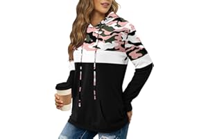 KISSMODA Hoodies for Women Camo Leopard Print Tops Pullover Hooded Sweatshirt Drawstring with Pocket