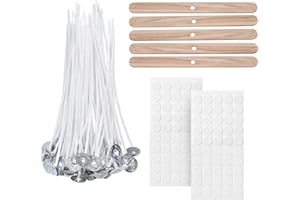 VABNEER 100 Piece Cotton Candle Wick for Candle Making Candle DIY (20cm/8in with 5pcs Candle Wick Holders & 100pcs Glue Dots)