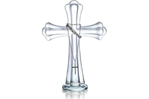 H&D HYALINE&DORA H&D HYALINE & DORA Clear Crystal Cross Standing,Crystal Holy Cross Figurine for Church Prayer Home Decor,Glass Cross Ornament for Prayer Memorial Catholic Gifts(Includes Necklace)