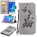 Produktbild LMAZWUFULM Hülle für Samsung Galaxy J5 DUOS/ J510F 2016 5,2 Zoll PU Leder Magnetverschluss Brieftasche Lederhülle Elegant Pfirsich Blüte und Schmetterlinge Prägung Design von Book style mit Stent-Funktion und Karten Slot Ledertasche Flip Cover für Samsung Galaxy J5 DUOS/ J510F 2016 (5,2 Zoll) Grau