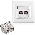 kwmobile Keystone Module Kit - Includes (2) CAT6A Shielded Keystone Jack RJ45 Ethernet Module 10G + (1) 2-Port Wall Plate and Shielded Metal Housing