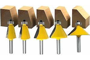 KTOULER 5 Pieces 8 mm Shank Chamfer Cutter Carbide Woodworking Chamfer Cutter Ball Bearing Taper Cutter Woodworking Cutter