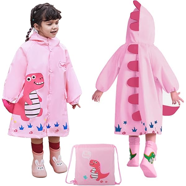 Imperméable Enfant Avec Capuche – Taille 110-130 Cm, Bandes Réfléchissantes, Léger Réutilisable, Motif Dinosaure Bleu