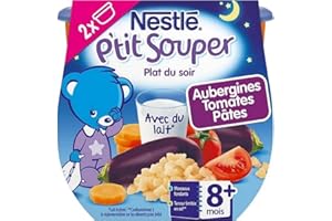 NATURNES Nestlé Bébé P'tit Souper Aubergines Tomates Pâtes - Plat Légumes et féculents dès 8 mois - 2 x 200g