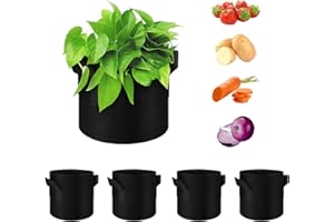 WHATWEARS 5-Pack 3 Gallon Plant Grow Bags, Thickened Nonwoven Fabric Pots with Handles, Vegetable Planter Bags Containers, Cloth Planters for Garden Vegetable/Flower/Plant/Fruits Outdoor (Black)