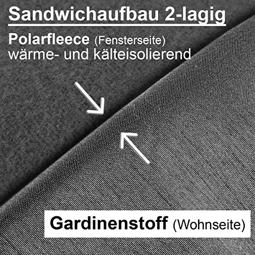 Gräfenstayn Latika Thermogardinen / Verdunklungsgardinen ca. 140 x 245 cm mit Universal-Kräuselband blickdicht und lärmmindernd Gardine Vorhang (Grau) - 4