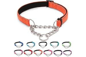 LOS ANDES Dog Choke Collar Martingale Collar with Limited Chain Strong Nylon Collar with Soft Padded No Pull Reflective Training Collar for Large, Medium and Small Dogs(M:Neck 35-55cm,Orange)