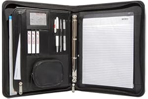 Genie &Ndash;&Nbsp;Cartella Portablocco A4,&Nbsp;Con Quaderno Ad Anelli Estraibile, Modello Frankfurt, Cerniera, Blocco Note Incluso, In Finta Pelle E Nylon, Colore Nero