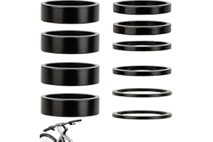 Yotlein Lot de 10 Entretoises Noires, Spacer Velo, Entretoise De Casque, Aluminium Entretoises 2 mm/3 mm/5 mm/10 mm, Rondelles De VéLo Entretoises, pour VéLos, VéLos De Route, VTT, BMX