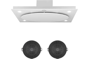 Klarstein Secret Service Set - Campana extractora de techo y 2 filtros de carbón, Encastrable, Potencia 220 W, Capacidad extracción 800 m³/h, Control Touch Cristal, Iluminación LED, 3 Niveles, Blanco