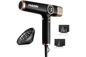 Faszin Secador de Pelo Profesional, Secador Rápido Ligero,Motor 110,000 RPM, Secador Pelo Iónico de 200 Millones para Mujeres y Hombres, Secador Pelo Silencioso, con 3 Boquillas Magnéticas (Negro)