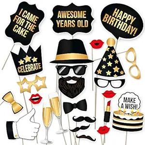 party propz birthday photo booth props 20pcs set with funny crown fun mask hats beard happy face wig mustache prop for boys girls kids selfie photobooth;birthdays parties items decorations-Multi color