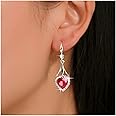 Dervivea Vintage Ruby Heart Dangle Earrings Halo Ruby Drop Earrings Red Heart Earrings Retro Ruby Gemstone Earrings Jewelry for Women and Girls