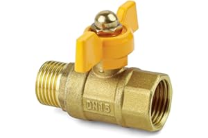 Absperrventil 1/2 Zoll, TIANLIN Absperrhahn, Kugelhahn 1/2 Zoll, mit Innen- und Außengewinde, Gelber Flügelgriff, Geeignet für Gas und Wasserhähne