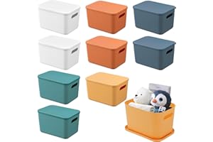BOJVESH 10PCS Storage Bins with Lids, Closet Organizers and Storage in 5 Colors, Stackable Plastic Baskets with Handles, Premium Storage Cubes for Bathroom, Kitchens, Offices, 9.8x7.1x6.3 Inch